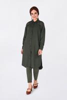 Tesettür giyim HAKİ OMUZLARI NAKIŞLI YANLARI YIRTMAÇLI TUNİK 4760 