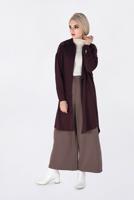 Tesettür giyim BORDO OMUZLARI NAKIŞLI YANLARI YIRTMAÇLI TUNİK 4760 