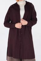 Tesettür giyim BORDO OMUZLARI NAKIŞLI YANLARI YIRTMAÇLI TUNİK 4760 