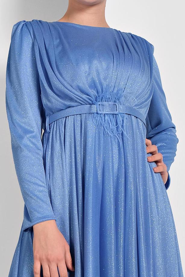 Vêtements hijab  FLOUNCED-HEM BELTED SPARKLY GOWN DRESS 001100  - TRENDTESETTÜR