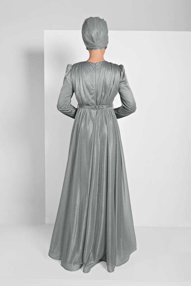 Vêtements hijab  FLOUNCED-HEM BELTED SPARKLY GOWN DRESS 001100  - TRENDTESETTÜR