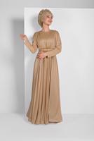 Hijab clothing GOLD FLOUNCED-HEM BELTED SPARKLY GOWN DRESS 001100 