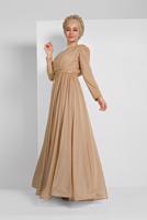 Hijab clothing GOLD FLOUNCED-HEM BELTED SPARKLY GOWN DRESS 001100 