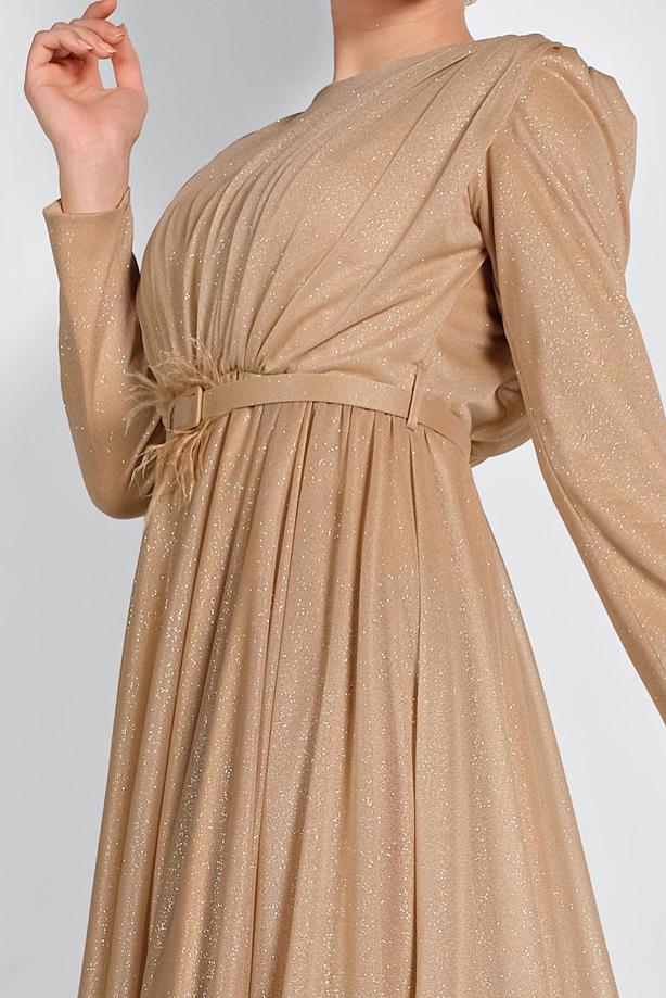 Vêtements hijab  FLOUNCED-HEM BELTED SPARKLY GOWN DRESS 001100  - TRENDTESETTÜR