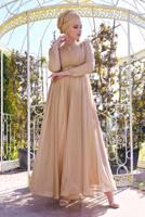 Hijab clothing POWDER FLOUNCED-HEM BELTED SPARKLY GOWN DRESS 001100 