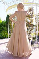 Hijab clothing POWDER FLOUNCED-HEM BELTED SPARKLY GOWN DRESS 001100 