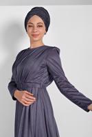 Vêtements hijab POURPRE ROBE SOIRÉE BRILLANTTE OURLET À VOLANTS AVEC CEINTURE 001100 