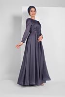 Hijab clothing PURPLE FLOUNCED-HEM BELTED SPARKLY GOWN DRESS 001100 