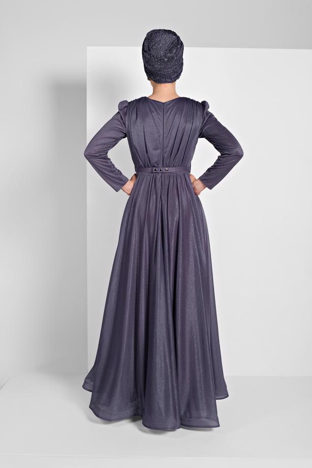 Vêtements hijab  FLOUNCED-HEM BELTED SPARKLY GOWN DRESS 001100  - TRENDTESETTÜR