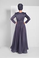 Hijab clothing PURPLE FLOUNCED-HEM BELTED SPARKLY GOWN DRESS 001100 