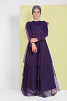 Hijab clothing PURPLE TIERED BEADED ABAYA 0810 