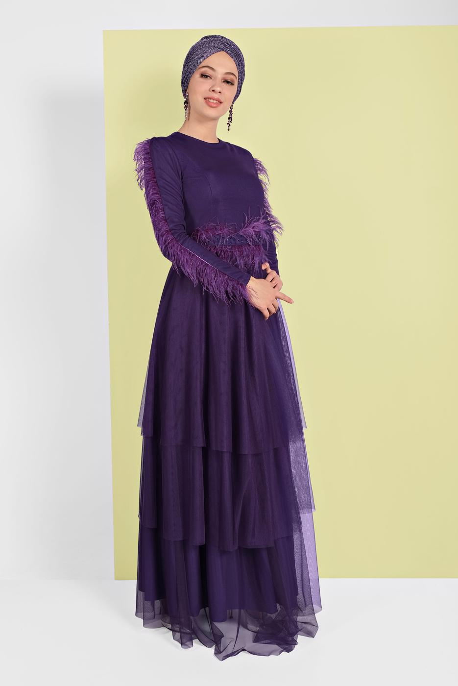 Hijab clothing PURPLE TIERED BEADED ABAYA 0810 