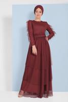 Hijab clothing CLARET RED TIERED BEADED ABAYA 0810 