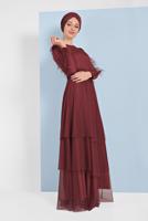 Hijab clothing CLARET RED TIERED BEADED ABAYA 0810 
