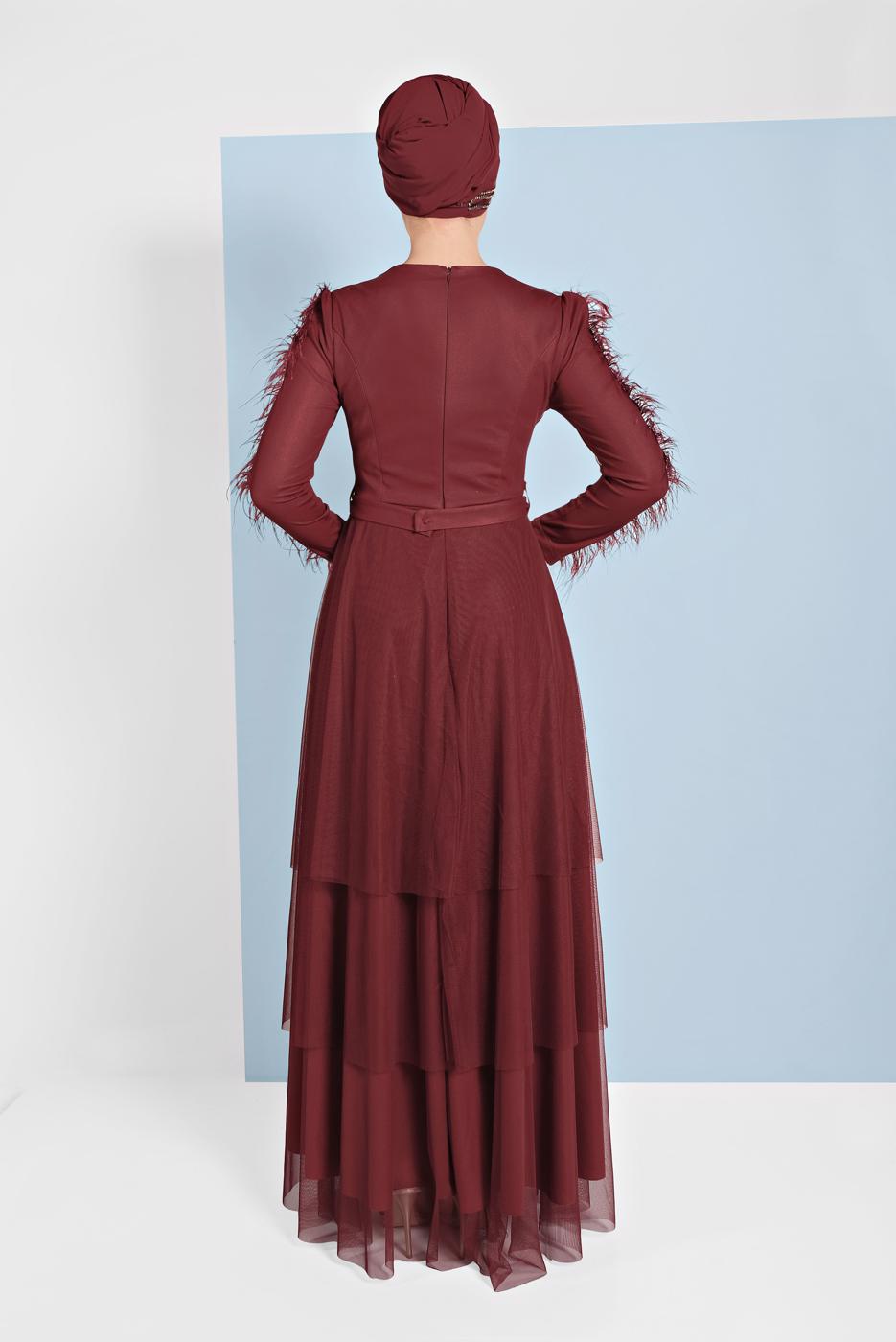 Vêtements hijab ROUGE BORDEAUX ROBE DE SOIRÉE À VERROTERIES 0810 