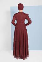 Vêtements hijab ROUGE BORDEAUX ROBE DE SOIRÉE À VERROTERIES 0810 