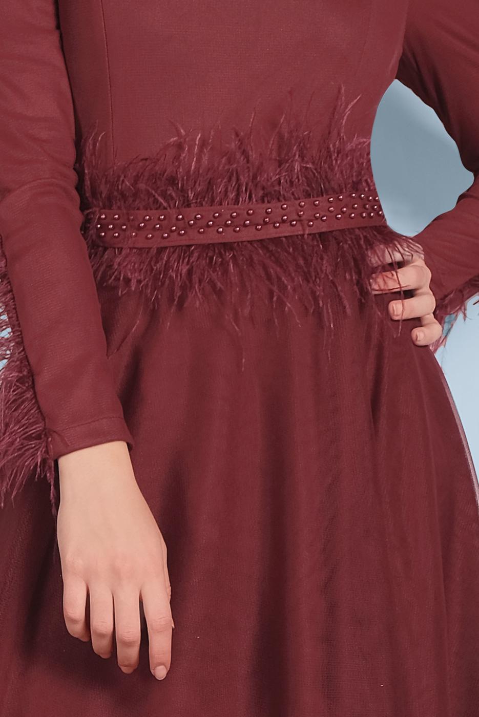 Vêtements hijab ROUGE BORDEAUX ROBE DE SOIRÉE À VERROTERIES 0810 