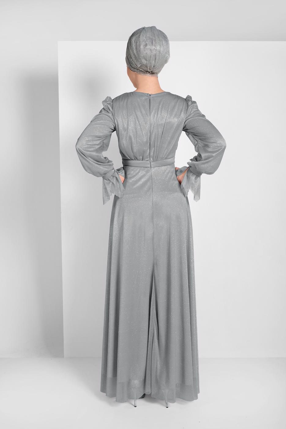 Vêtements hijab GRIS ROBE DE SOIRÉE EN TULLE RUCHÉE 1710