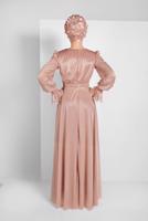 Tesettür giyim PUDRA KOLLARI FIRFIRLI SİMLİ TÜL ABİYE ELBİSE 1710