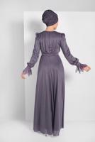 Tesettür giyim MOR KOLLARI FIRFIRLI SİMLİ TÜL ABİYE ELBİSE 1710