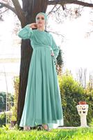 Hijab clothing GREEN RUFFLED TULLE ABAYA 1710
