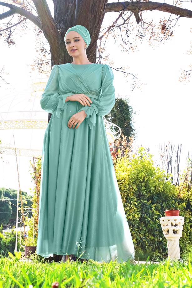 Vêtements hijab  RUFFLED TULLE ABAYA 1710 - TRENDTESETTÜR
