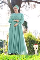 Hijab clothing GREEN RUFFLED TULLE ABAYA 1710