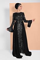 Tesettür giyim SİYAH PUL PAYETLİ ABİYE ELBİSE 1810