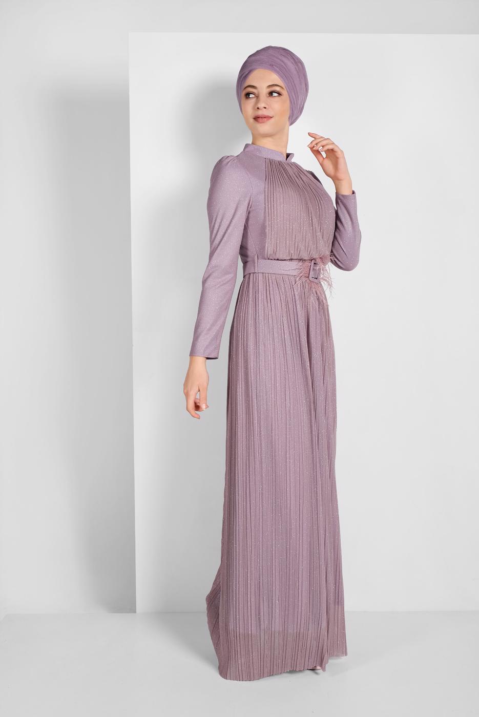 Vêtements hijab POURPRE ROBE DE SOIRÉE BRILLANTE À PLISSÉE 2810 