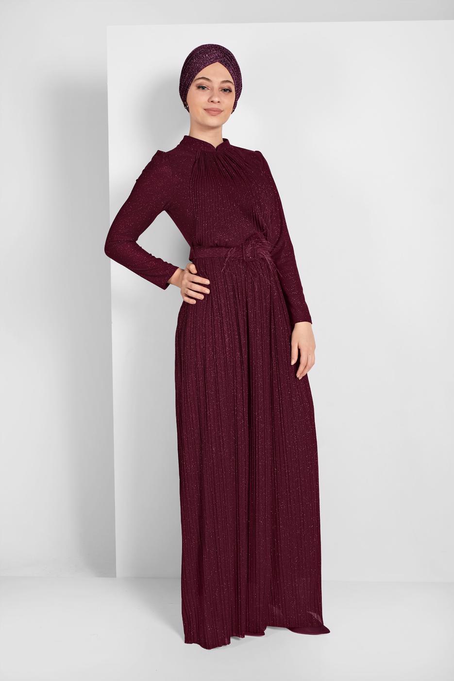 Hijab clothing CLARET RED SPARKLY PLEATED ABAYA 2810 