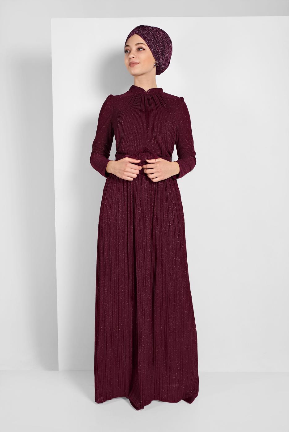 Hijab clothing CLARET RED SPARKLY PLEATED ABAYA 2810 