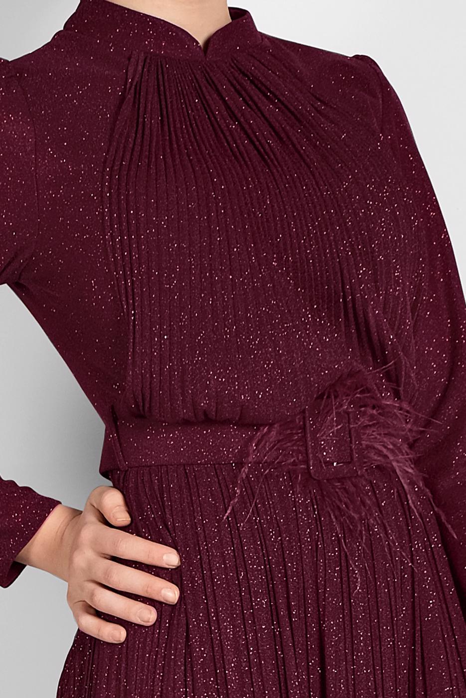 Hijab clothing CLARET RED SPARKLY PLEATED ABAYA 2810 