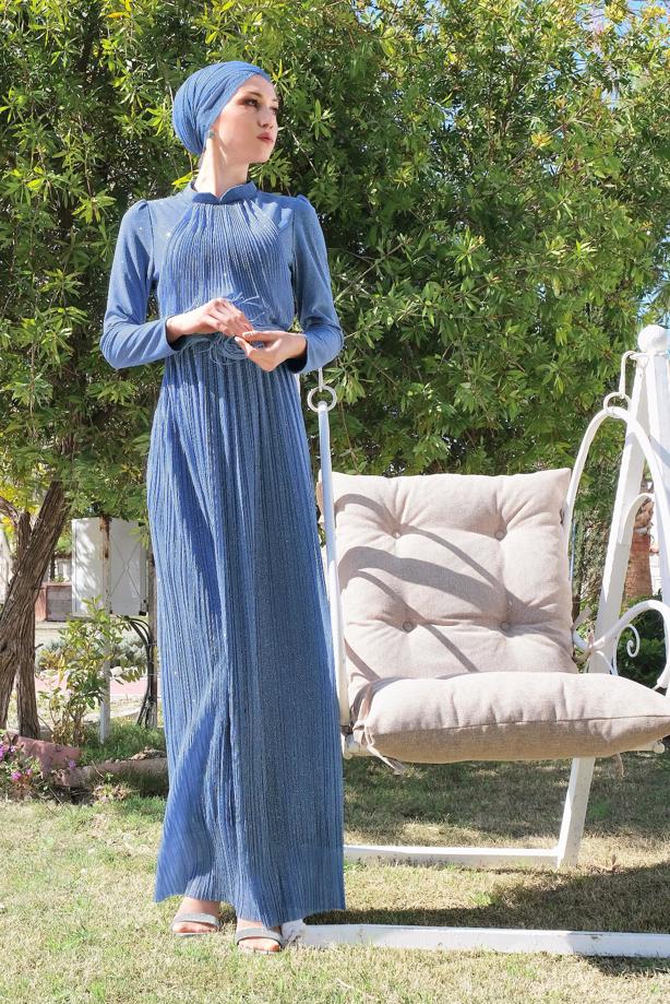 Vêtements hijab  SPARKLY PLEATED ABAYA 2810  - TRENDTESETTÜR