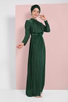 Vêtements hijab VERT ROBE DE SOIRÉE BRILLANTE À PLISSÉE 2810 