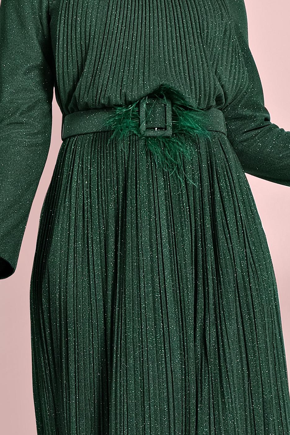 Vêtements hijab VERT ROBE DE SOIRÉE BRILLANTE À PLISSÉE 2810 