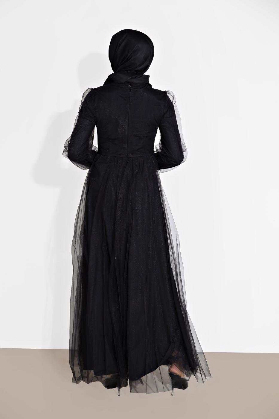 Vêtements hijab NOIR ROBE SOIRÉE EN TULLE 2910 