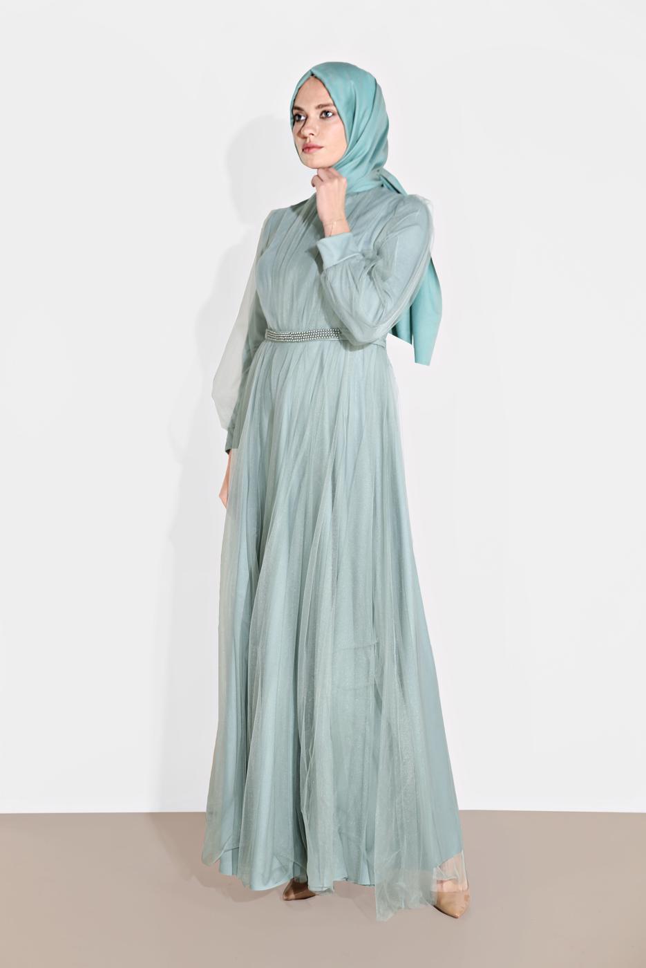 Vêtements hijab VERT ROBE SOIRÉE EN TULLE 2910 