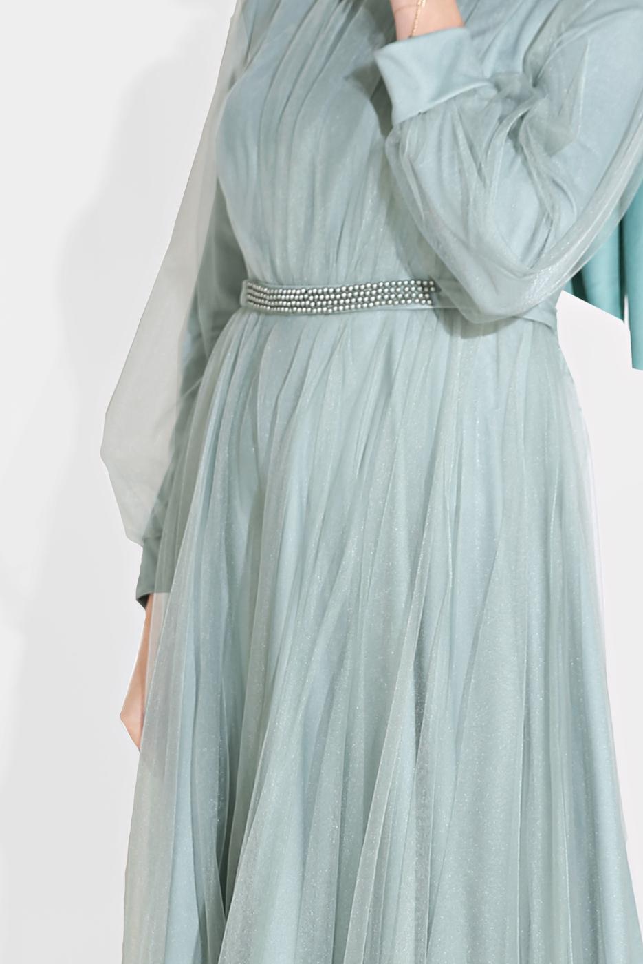 Vêtements hijab VERT ROBE SOIRÉE EN TULLE 2910 