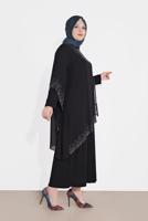 Tesettür giyim SİYAH TAŞ BASKILI ABİYE ELBİSE 4215