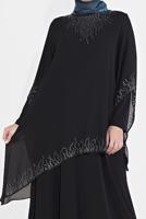 Tesettür giyim SİYAH TAŞ BASKILI ABİYE ELBİSE 4215