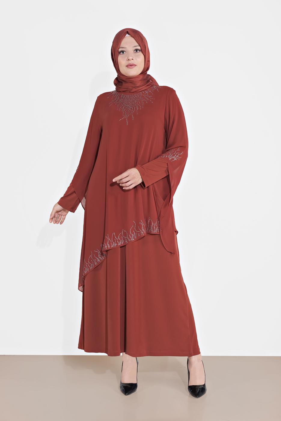 Vêtements hijab BRUN ROBE SOIRÉE À EMBELLIE 4215 