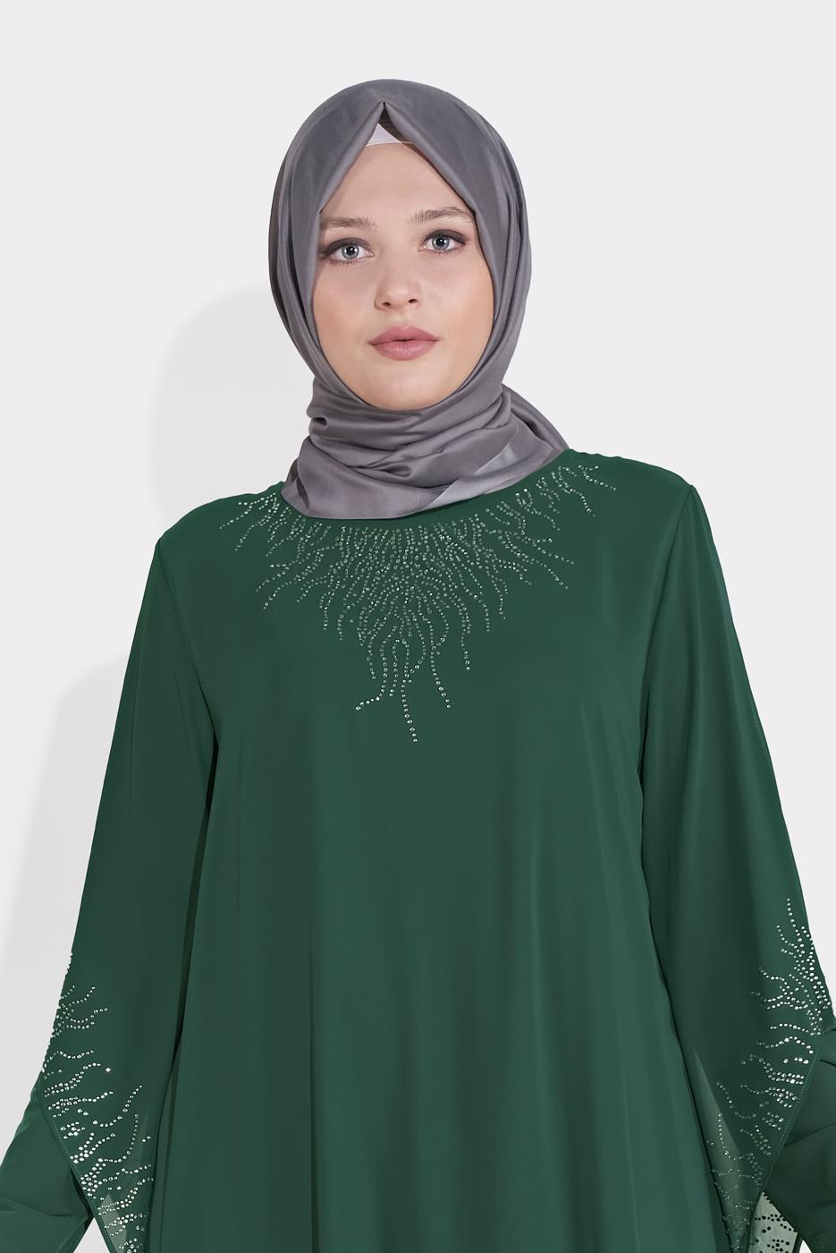 Hijab clothing GREEN EMBELLISHED ABAYA 4215