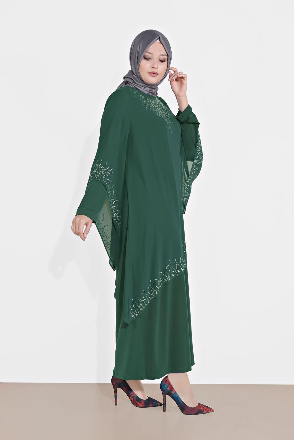 Hijab clothing GREEN EMBELLISHED ABAYA 4215