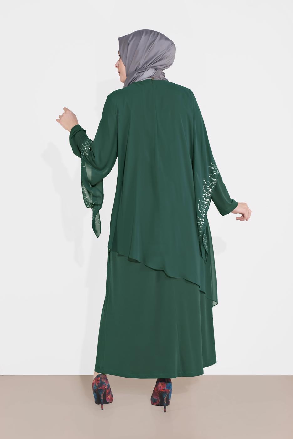 Hijab clothing GREEN EMBELLISHED ABAYA 4215