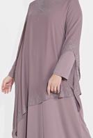 Tesettür giyim PEMBE TAŞ BASKILI ABİYE ELBİSE 4215