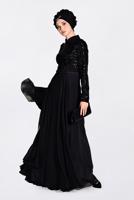 Tesettür giyim SİYAH ALVİNA BONCUK İŞLEMELİ ŞİFON ABİYE ELBİSE 5494  