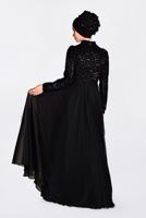 Tesettür giyim SİYAH ALVİNA BONCUK İŞLEMELİ ŞİFON ABİYE ELBİSE 5494  