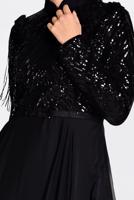 Tesettür giyim SİYAH ALVİNA BONCUK İŞLEMELİ ŞİFON ABİYE ELBİSE 5494  