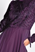 Tesettür giyim MOR ALVİNA BONCUK İŞLEMELİ ŞİFON ABİYE ELBİSE 5494  