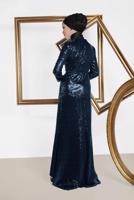 Tesettür giyim LACİVERT ALVİNA  KEMER DETAYLI PUL PAYET ABİYE ELBİSE 5578